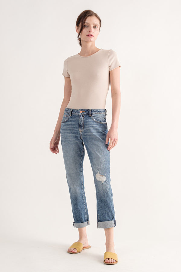 Ribbed Open Back Short Sleeve Bodysuit in Mocha