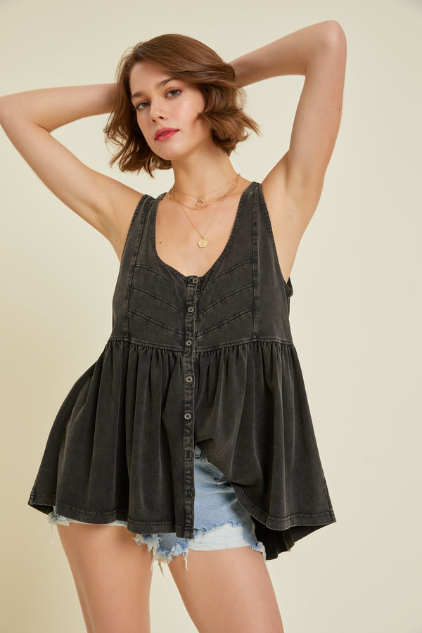 WASHED BUTTON-DOWN KNIT TANK TOP TUNIC - final sale