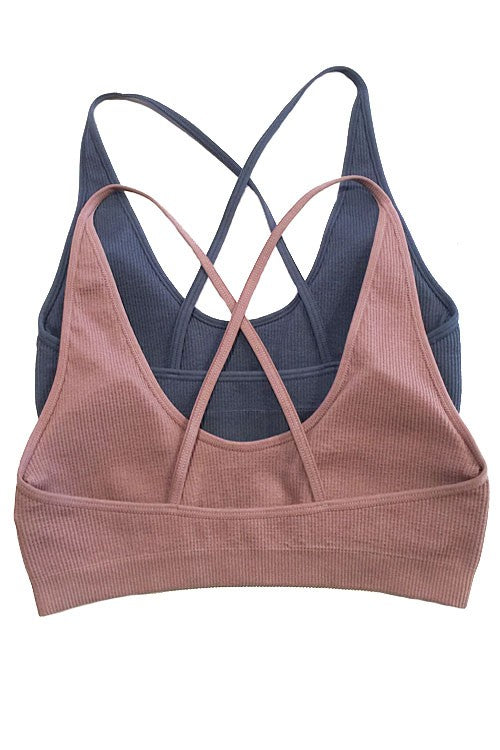 Seamless Ribbed Cross Back Bralette (6 colors available)