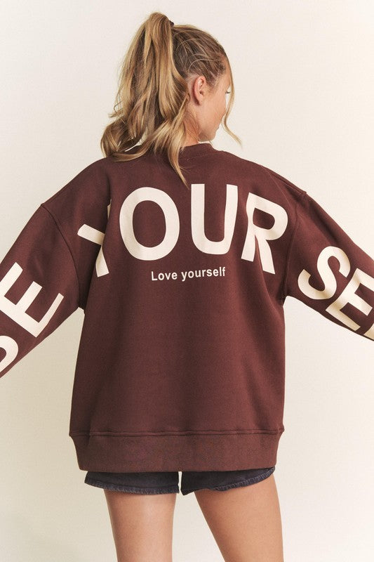 Printed "Be Yourself" Oversized Sweatshirt in Brown (Available in Sizes Small-XL!)