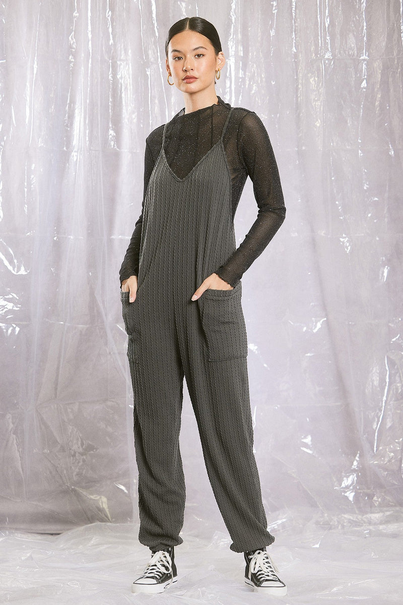 RESTOCK - Cable Knit Onesie in Charcoal