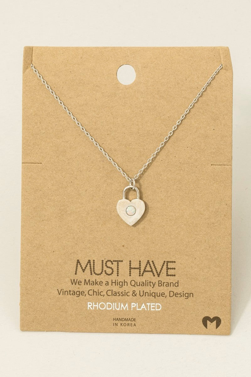 Dainty Heart Lock Pendant Necklace - Rhodium Plated & 18K Gold Dipped