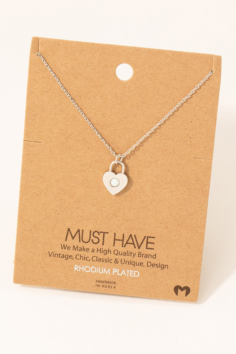 Dainty Heart Lock Pendant Necklace - Rhodium Plated