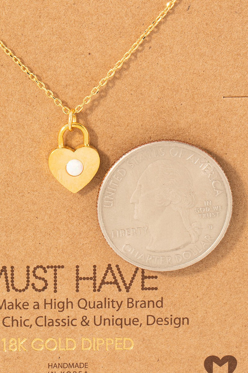 Dainty Heart Lock Pendant Necklace - Gold Dipped