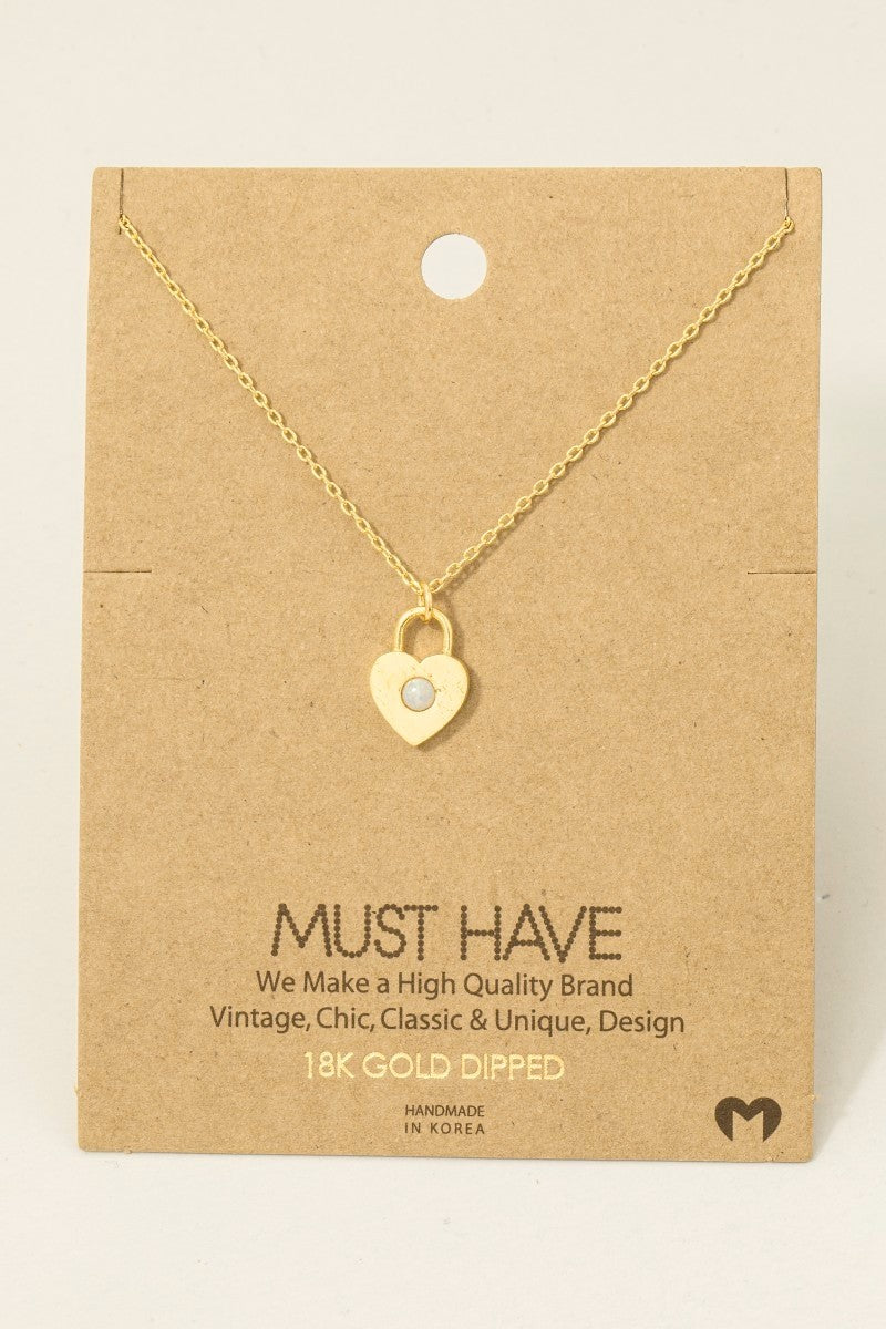Dainty Heart Lock Pendant Necklace - Rhodium Plated & 18K Gold Dipped
