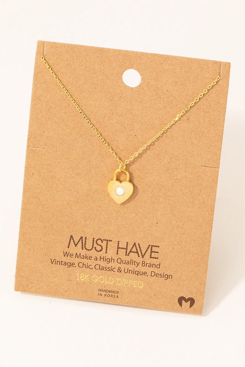 Dainty Heart Lock Pendant Necklace - Gold Dipped