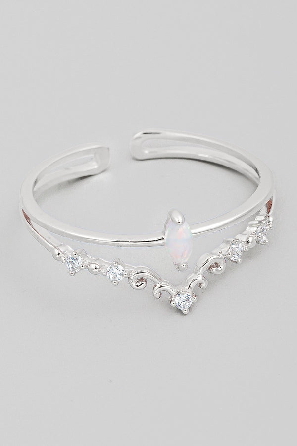 Double Band Opal Rhinestone Adjustable Ring in Silver