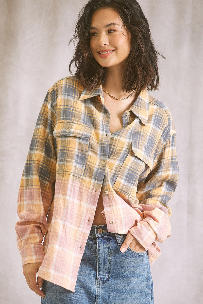 Two Tone Plaid Shirt in Blue/Pink