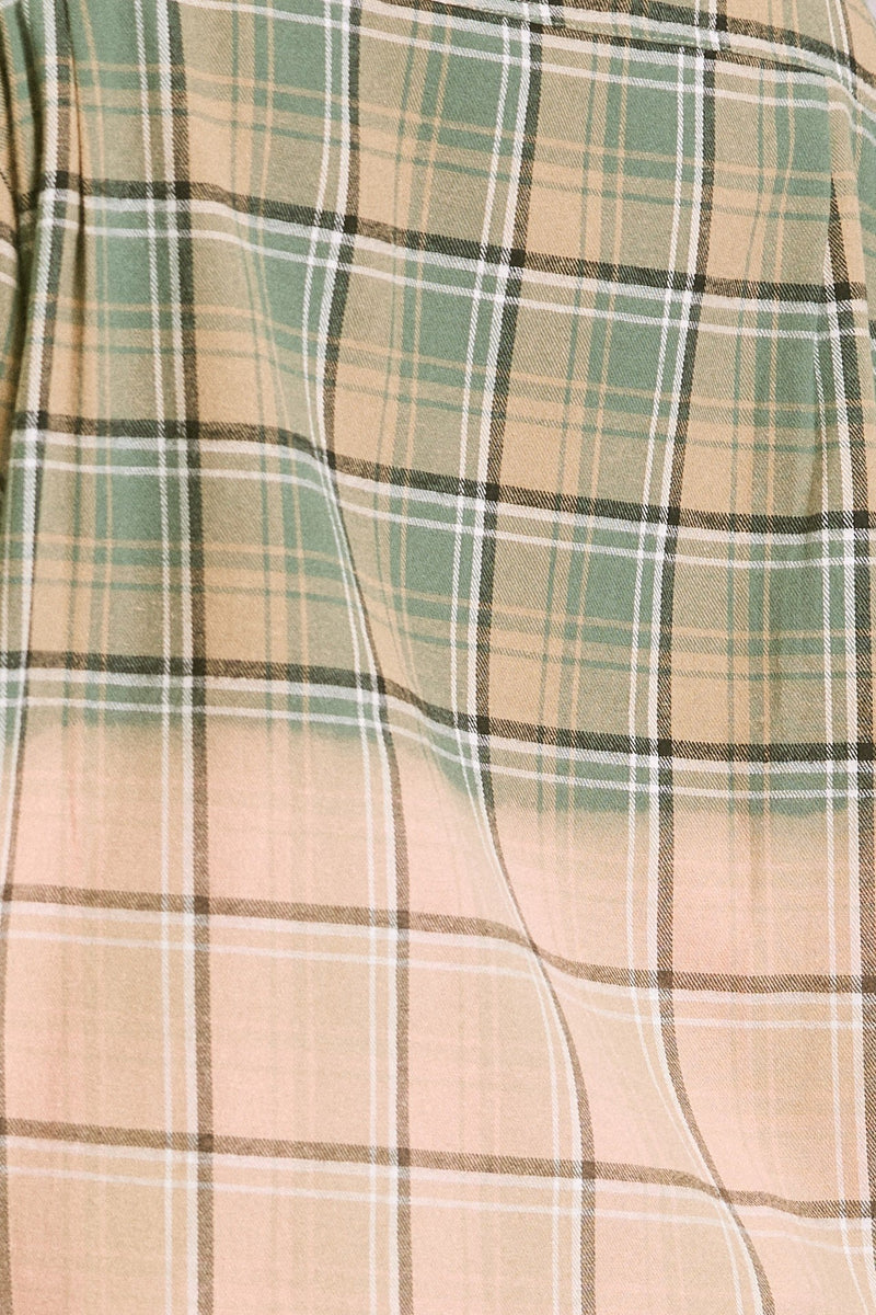 Two Tone Plaid Shirt in Jade/Peach - Final Sale