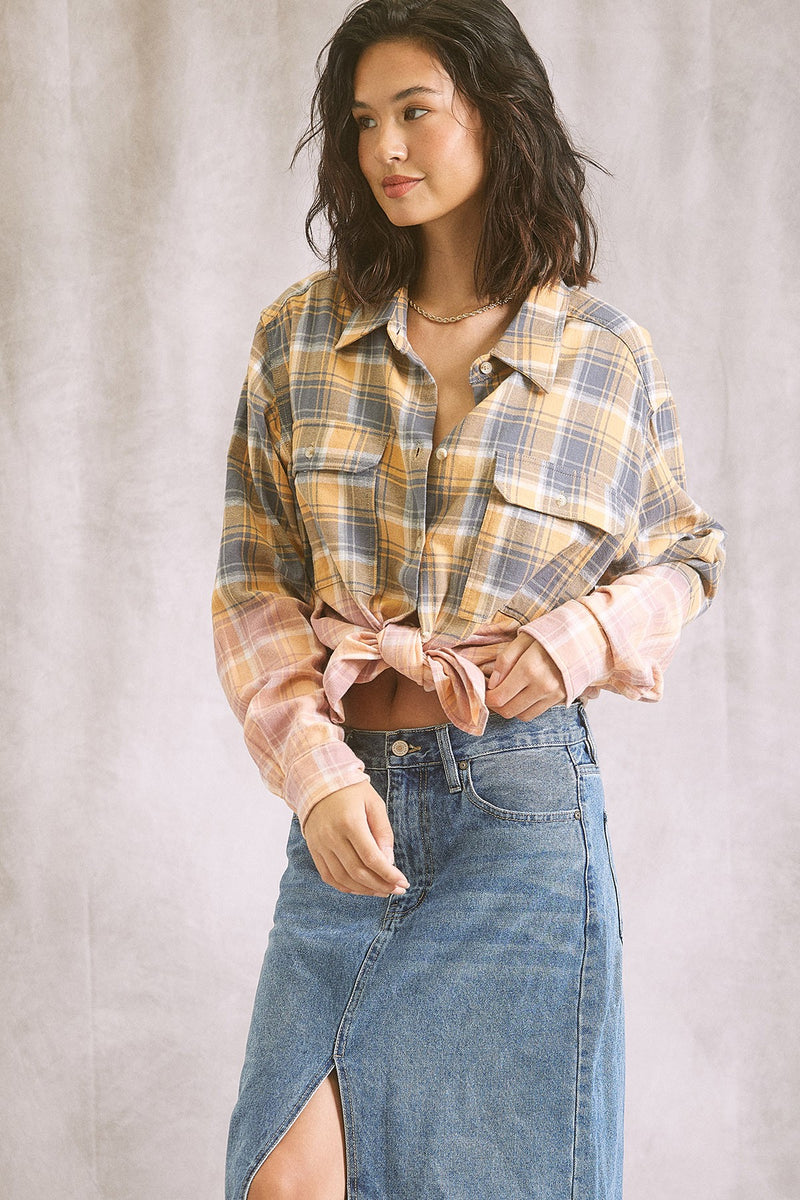 Two Tone Plaid Shirt in Blue/Pink - Final Sale