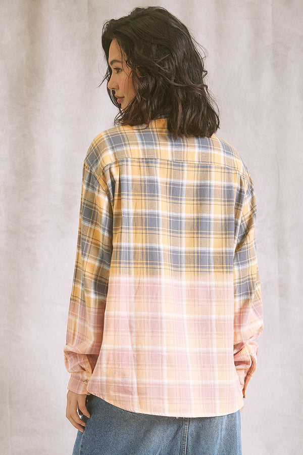 Two Tone Plaid Shirt in Blue/Pink - Final Sale