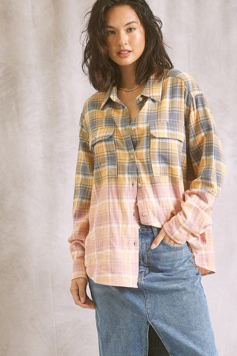 Two Tone Plaid Shirt in Blue/Pink