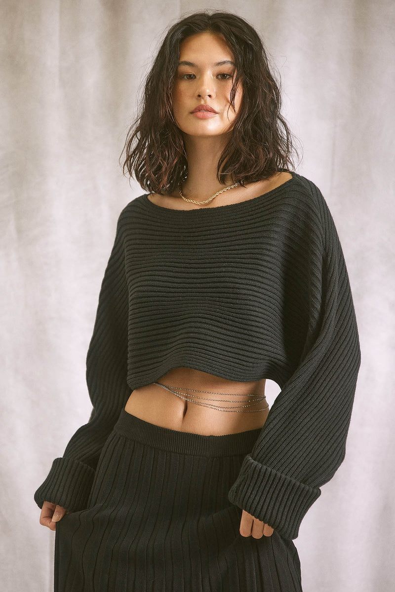 Knit Slouchy Sweater in Black