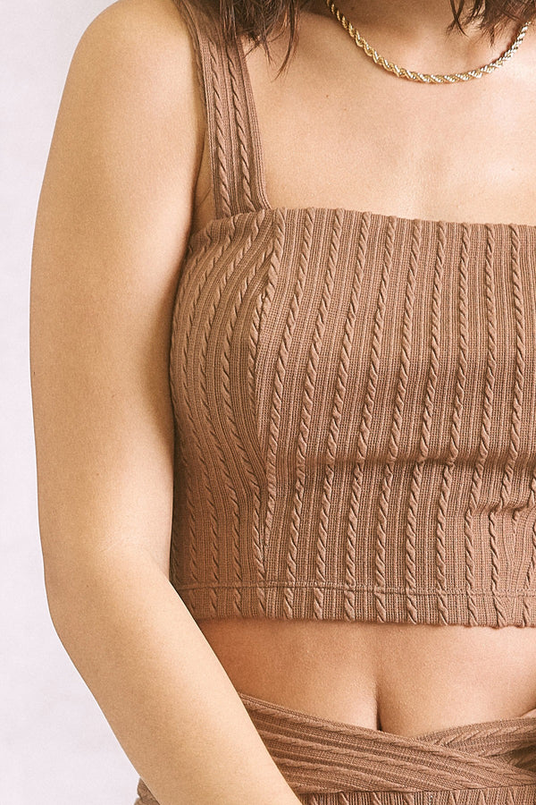 Cable Knit Crop Top in Brown