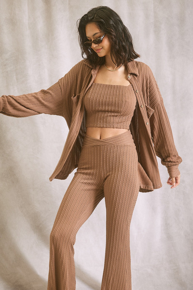 Cable Knit Crop Top in Brown