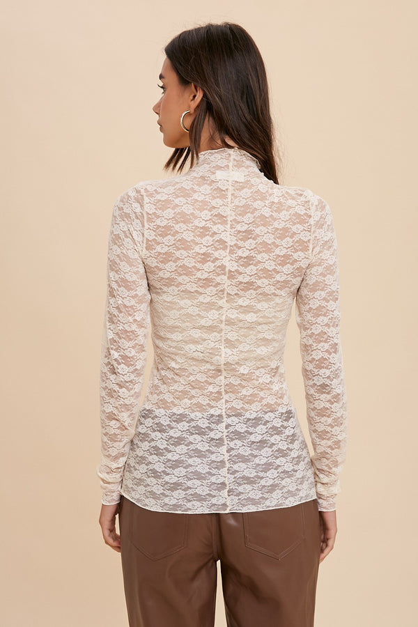 LAYERING LACE MESH TOP in Ivory