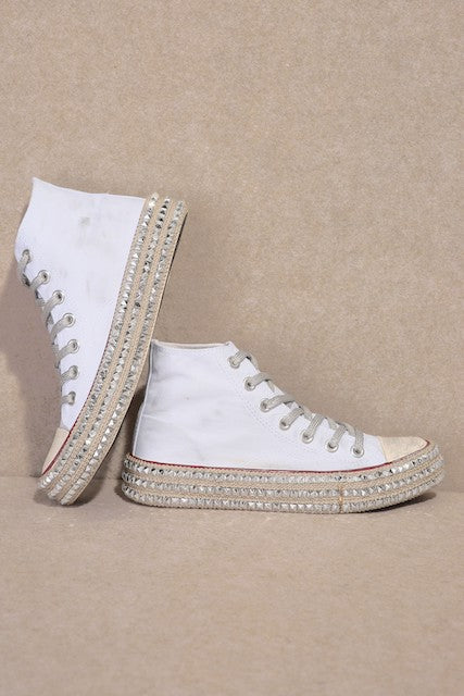 Chantel High Top Studded Sneaker - White