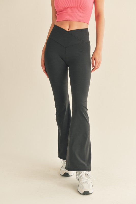 High Waist Crossover Flare Leggings in Black