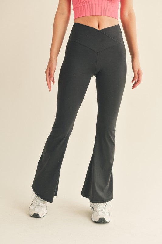 High Waist Crossover Flare Leggings in Black