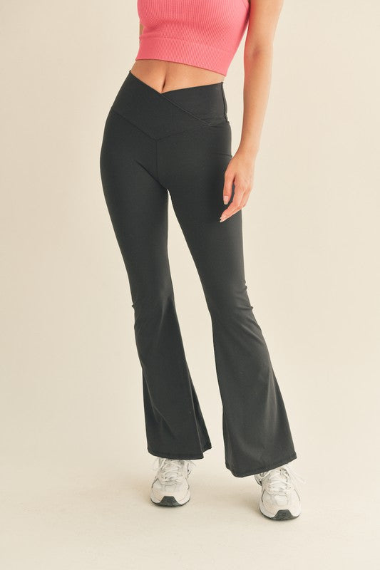 High Waist Crossover Flare Leggings in Black