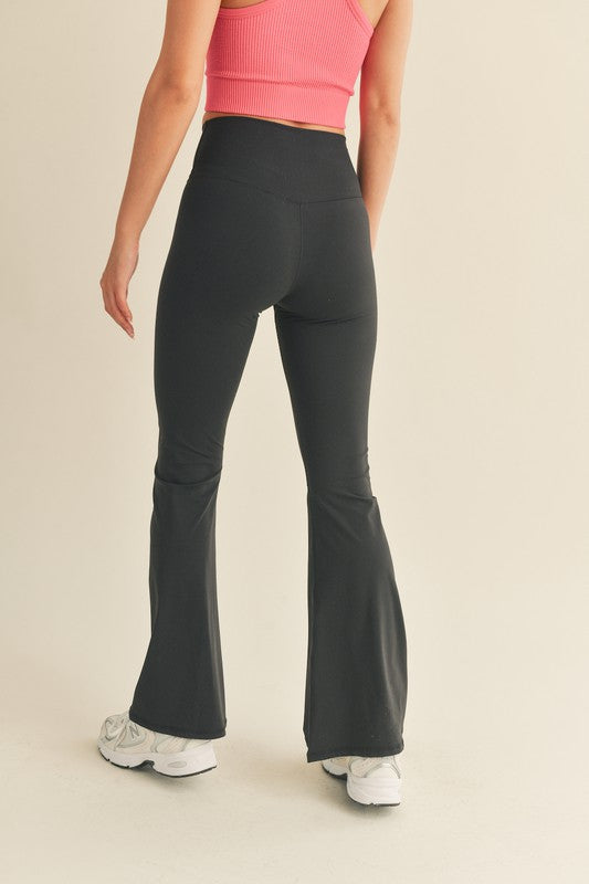 High Waist Crossover Flare Leggings in Black