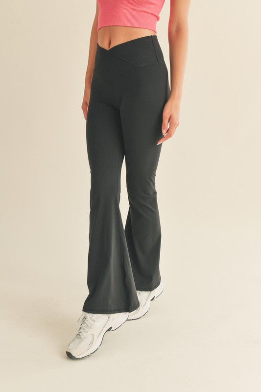 High Waist Crossover Flare Leggings in Black