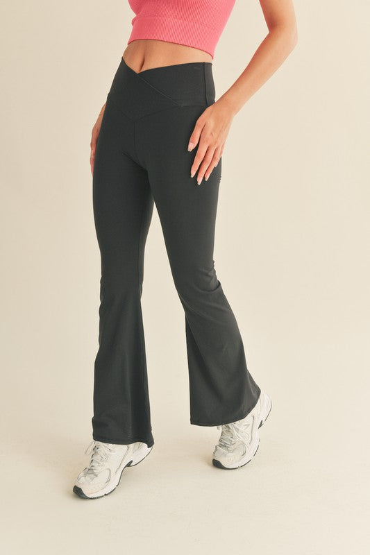 High Waist Crossover Flare Leggings in Black