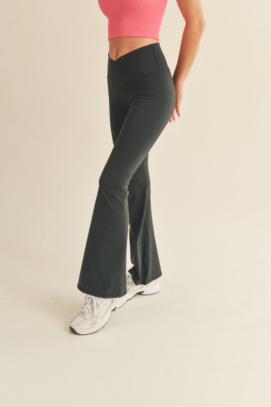 High Waist Crossover Flare Leggings in Black