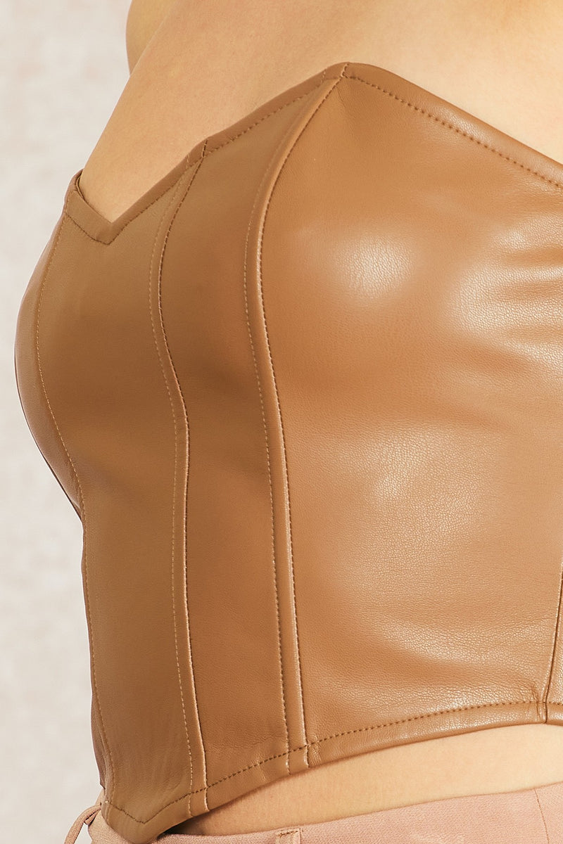 Faux Leather Corset in Chestnut