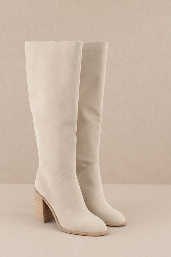 The Shiloh - Knee High Block Heel Boots in Light Grey by Oasis Society