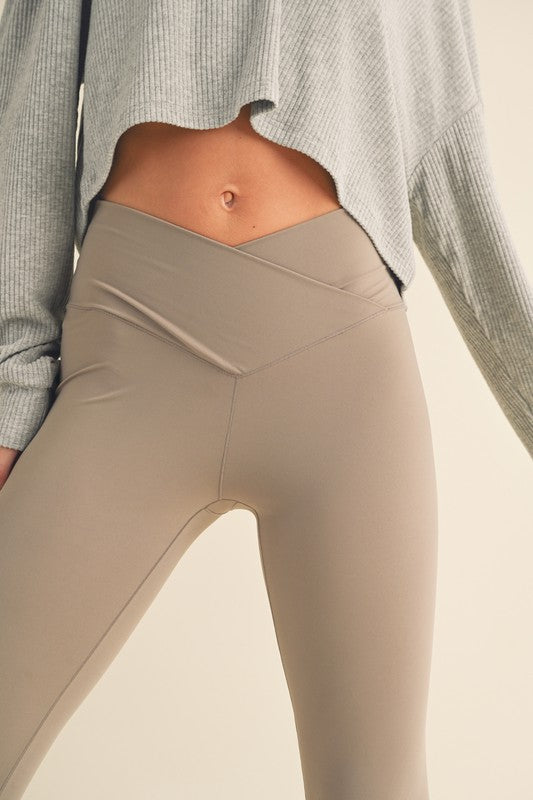 High Waist Crossover Flare Legging in Taupe