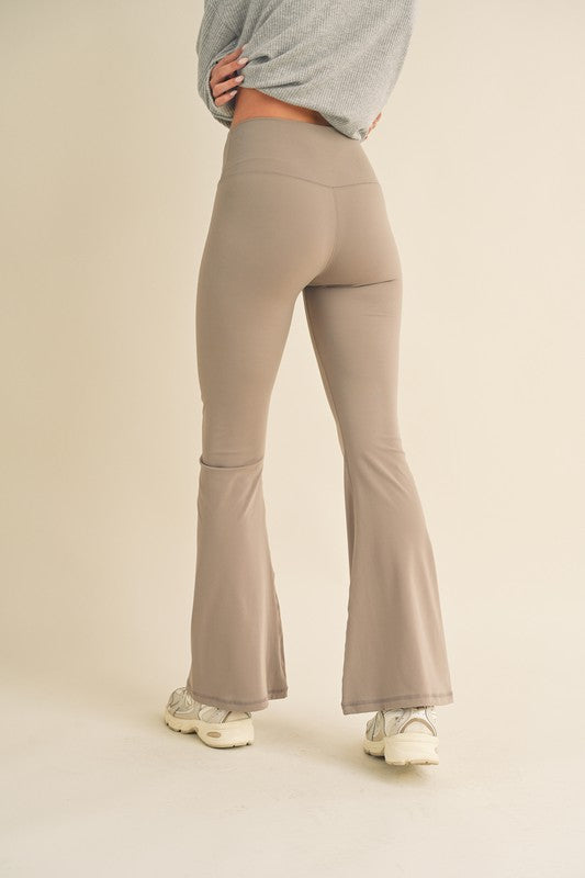 High Waist Crossover Flare Legging in Taupe