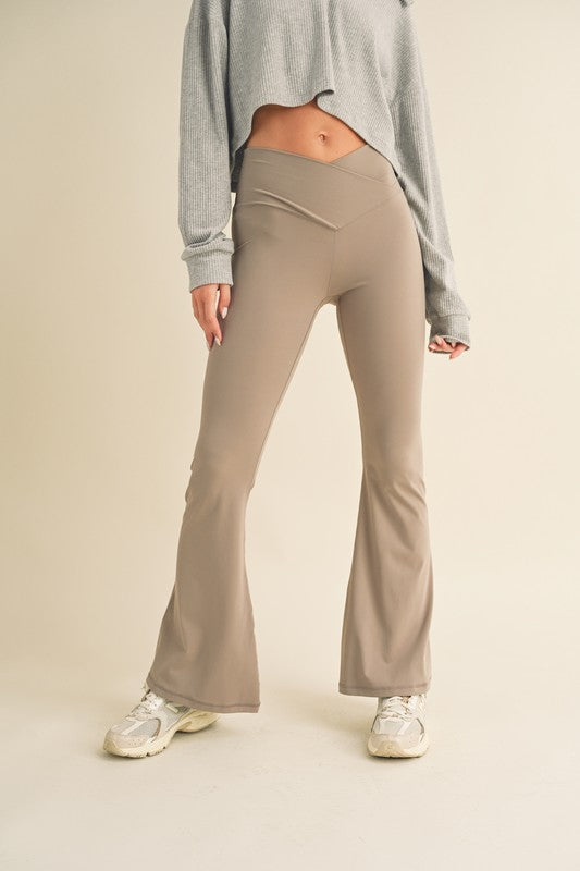 High Waist Crossover Flare Legging in Taupe