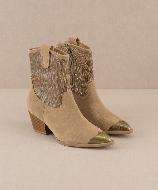 The Wren - Western Rhinestone Stud Boots (Khaki)