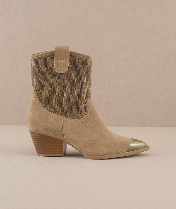 The Wren - Western Rhinestone Stud Boots (Khaki)