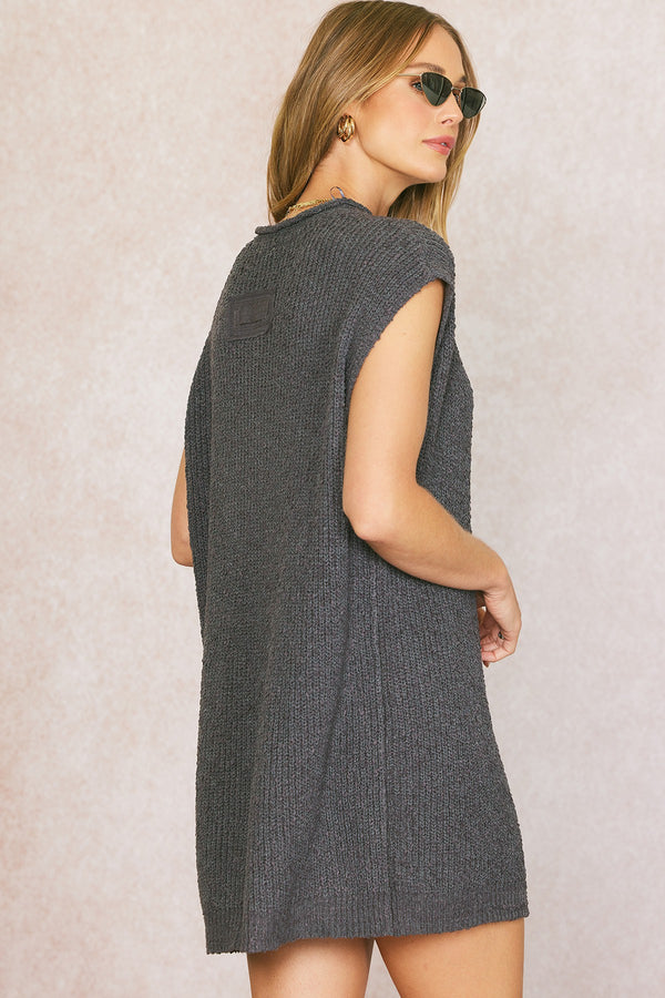 Long Patch Vest Sweater in Charcoal - Final Sale