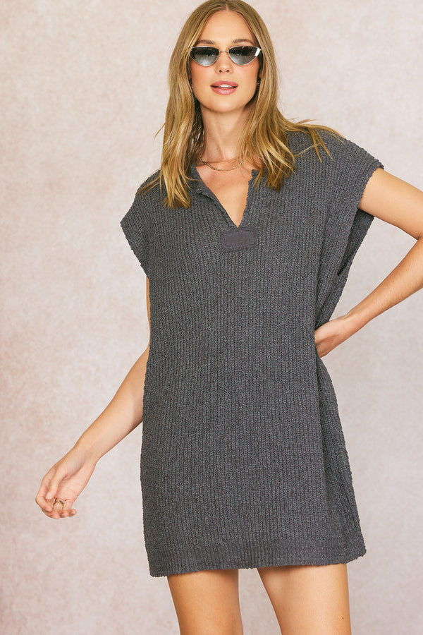Long Patch Vest Sweater in Charcoal - Final Sale