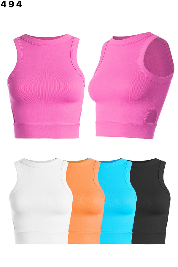 Cut Out Side Banded Crop Ribbed Tank (One size - 4 colors)