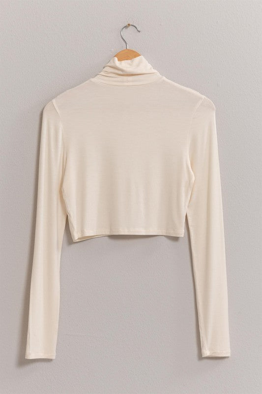 Long Sleeve Turtleneck Crop Top (Cream)