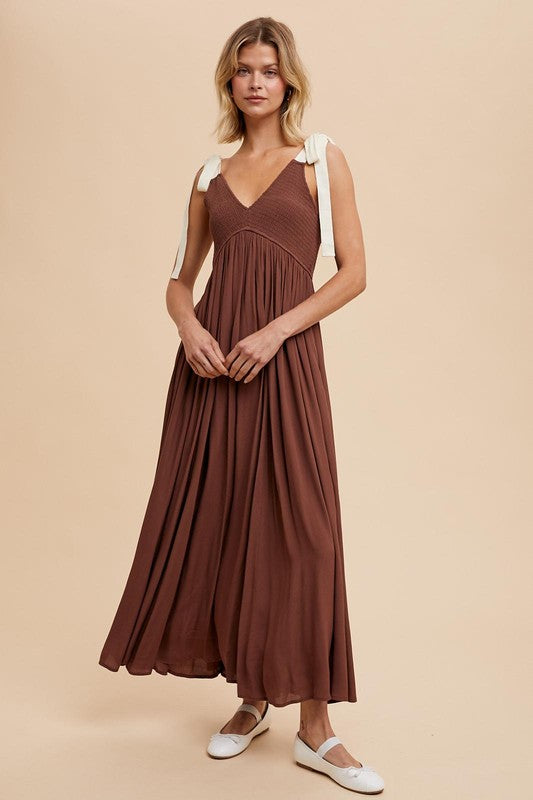 RIBBON STRAP MAXI DRESS in Coconut- Final Sale