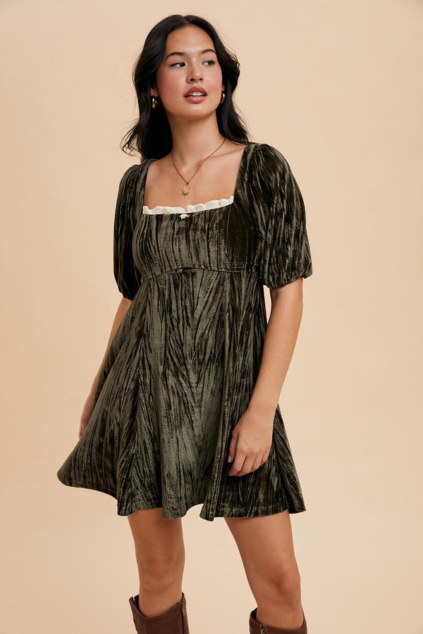 VELVET MILKMAID MINI DRESS