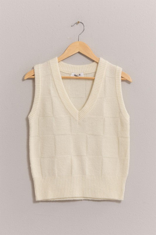 Basketweave Sweater Vest (Cream)