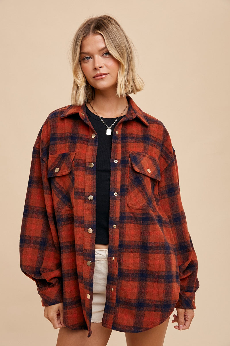 OVERSIZED PLAID SHACKET in Rust