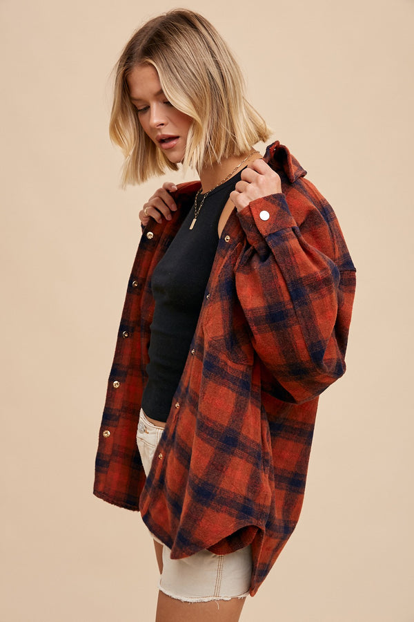 OVERSIZED PLAID SHACKET in Rust