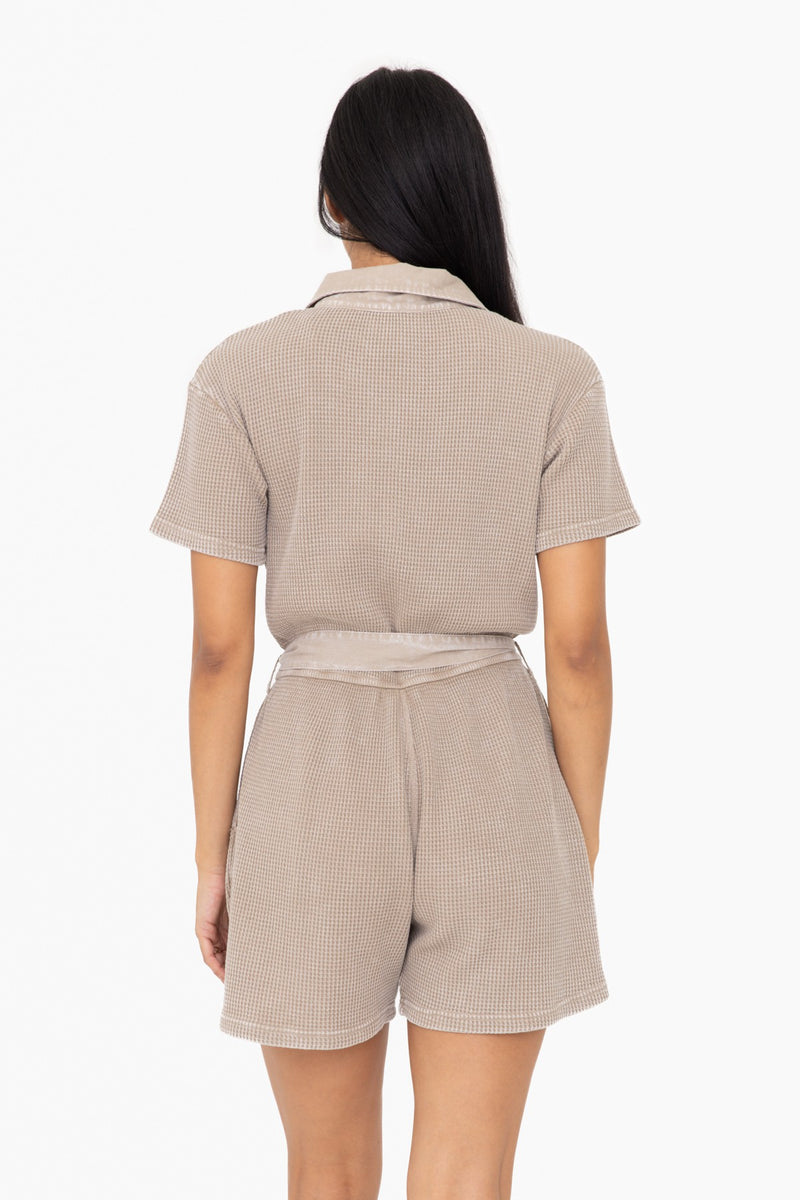 Mineral Wash Cotton Playsuit (Smokey Taupe)