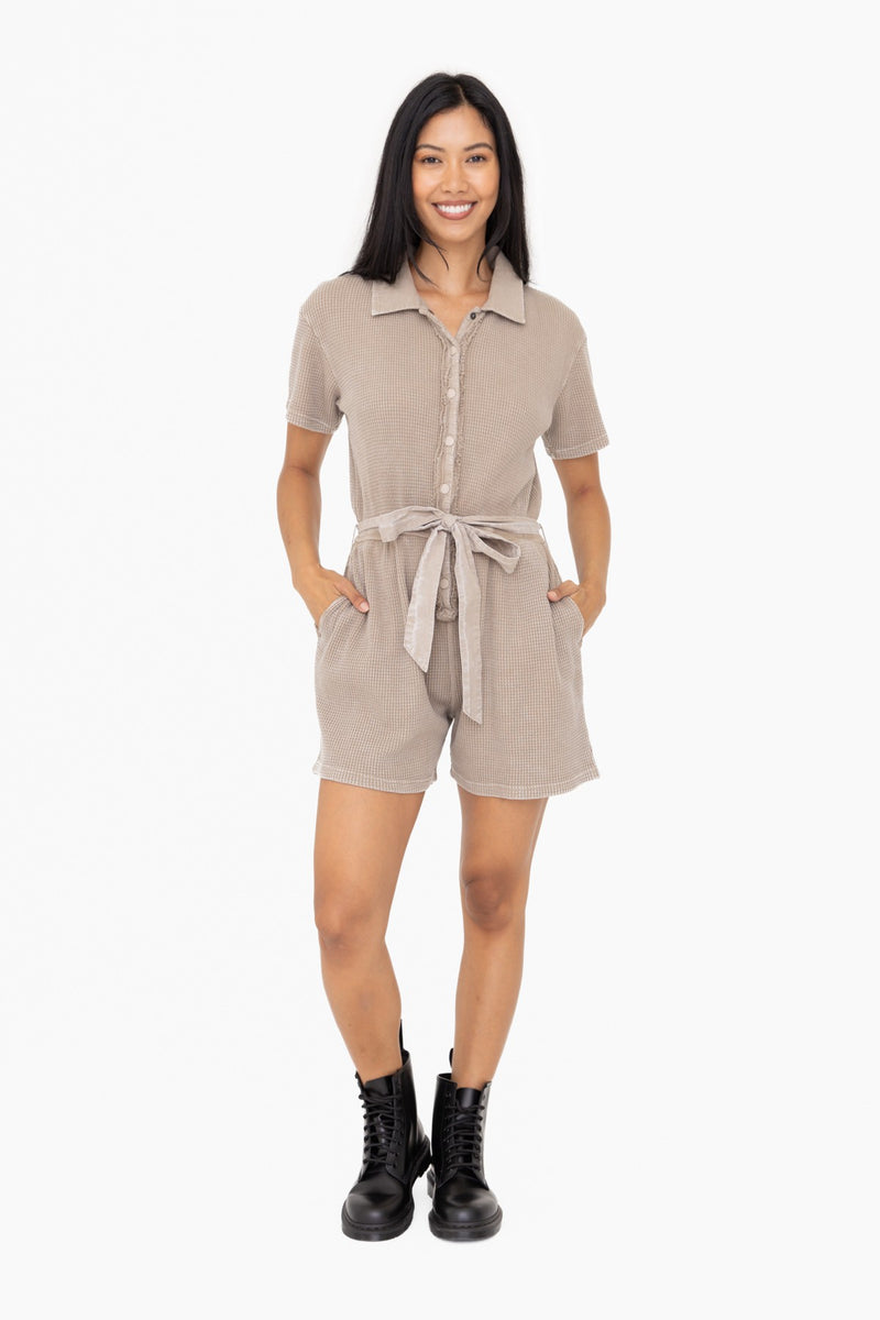 Mineral Wash Cotton Playsuit (Smokey Taupe)