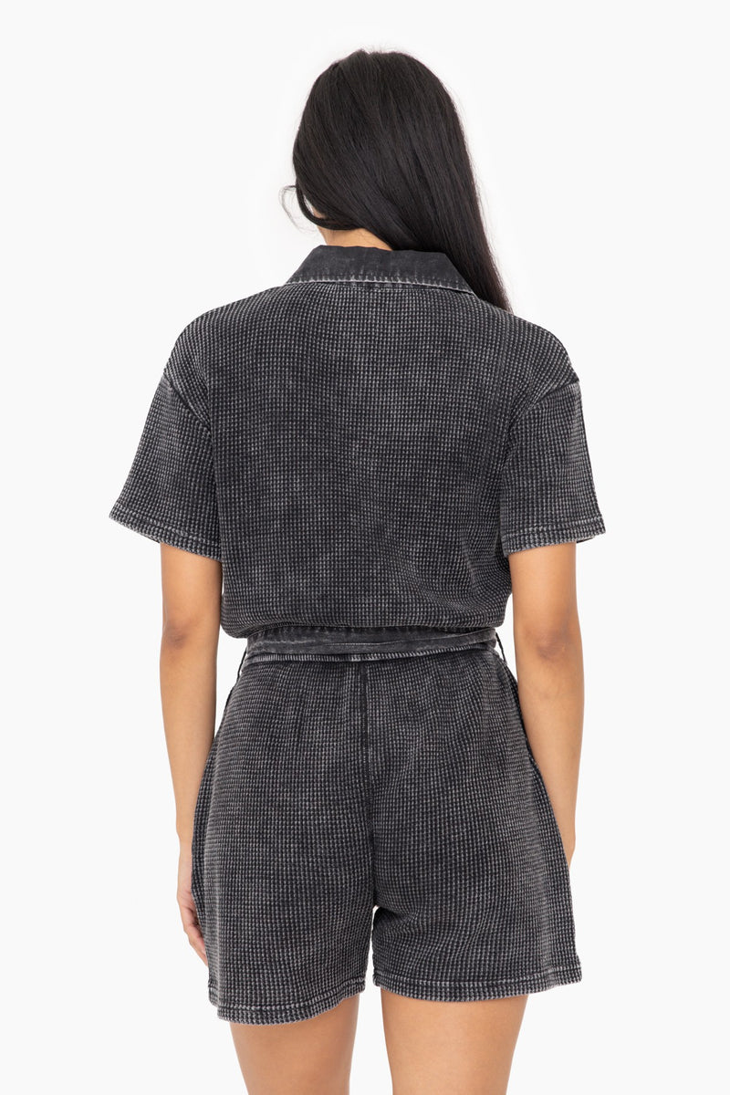 Mineral Wash Cotton Playsuit (Black)