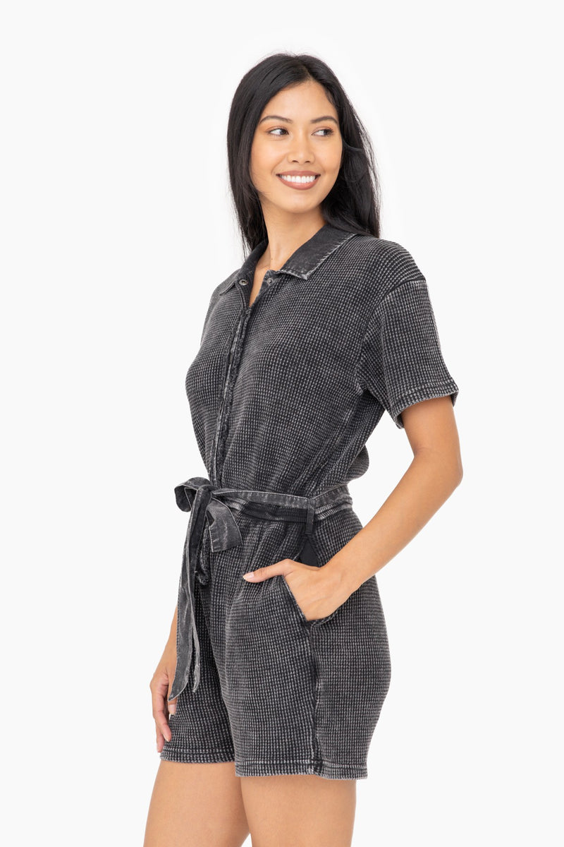 Mineral Wash Cotton Playsuit (Black)