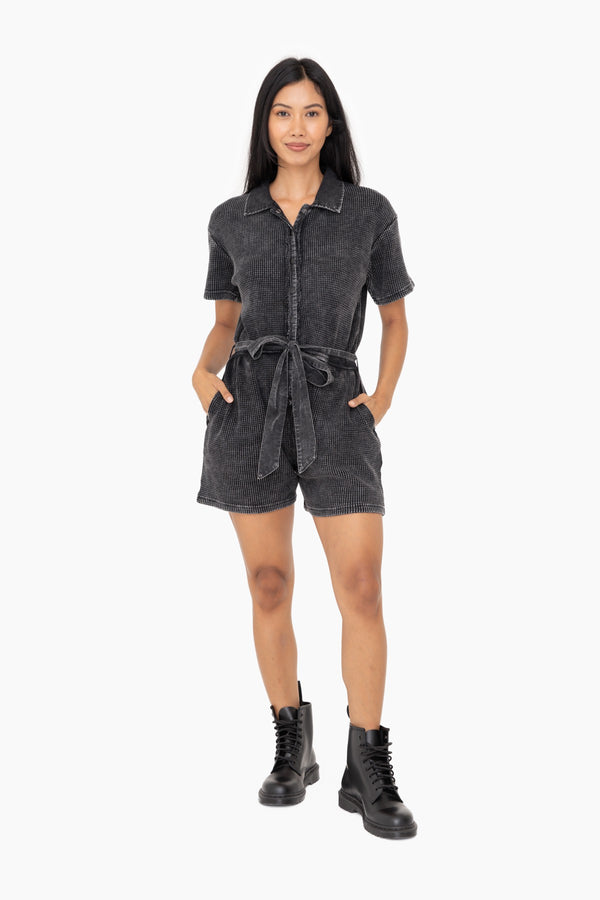 Mineral Wash Cotton Playsuit (Black)