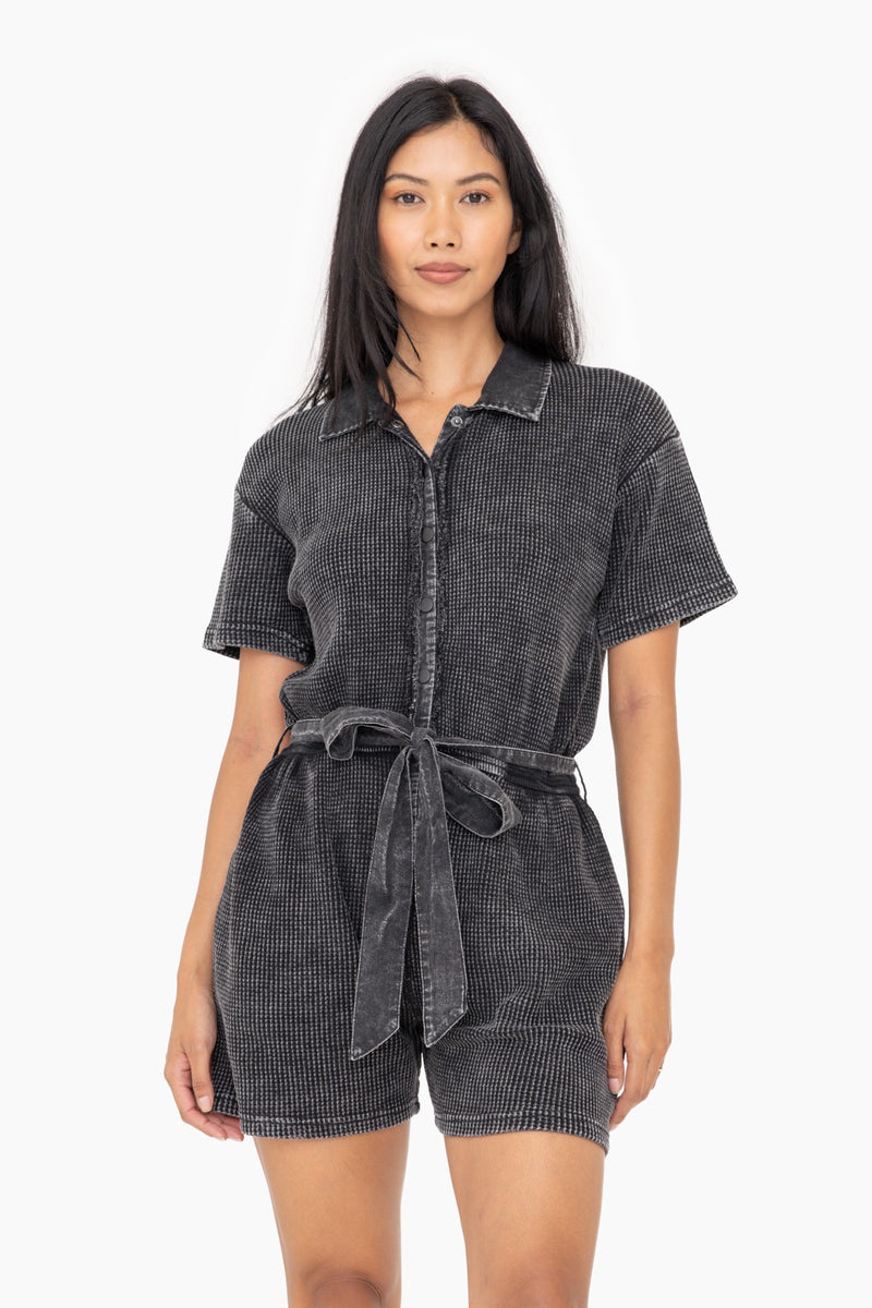 Mineral Wash Cotton Playsuit (Black)